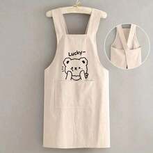 1pc Cute Bear Printed Apron, Baking Chef Uniform, Suitable For Home And Catering Use, Oil Resistant And Durable, Soft And Breathable Woven Fabric, Front Pocket For Phone Storage, Soft And Breathable Kitchen Jacket, Fit For Housework And Work, Solid Color, Unisex - Pink - 查看 3