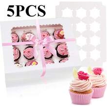 Hộp đựng bánh cupcake, chứa được 12 chiếc bánh cupcake tiêu chuẩn, hộp đựng bánh cupcake có cửa sổ và khay chia ngăn dùng cho bánh cupcake, muffin và bánh ngọt. - Bộ ruy băng trắng + hồng - Xem 12
