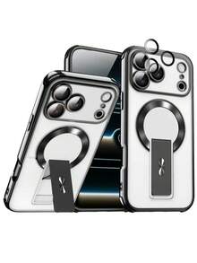 1 chiếc ốp lưng điện thoại từ tính trong suốt mạ điện, tương thích với iPhone 17 16 15 14 13 12 11 Pro Max Plus, bảo vệ camera, chất liệu silicon mềm. - màu đen - Xem 2