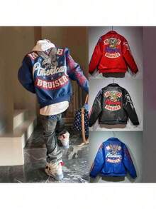 Pelle Pelle Palace Hip Hop Flying Suit Eagle Embroidered Men's And Women's Jacket Jacket Leather Jacket - Màu xanh lam - Xem 2