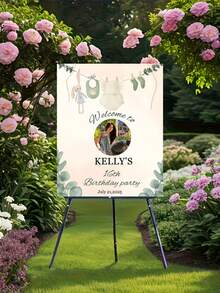 Customized Birthday Welcome Board - Personalized Text And Photo Theme Design, Includes Personal Photo, Name, Age And Date. Ideal For Decorating At Birthday Party Entrance, Also Suitable For Father's Day, Graduation Ceremony, Wedding, Housewarming, Back To School Season, Autumn Decor, Eternal Love And Other Occasions. - Multicolor - View 6