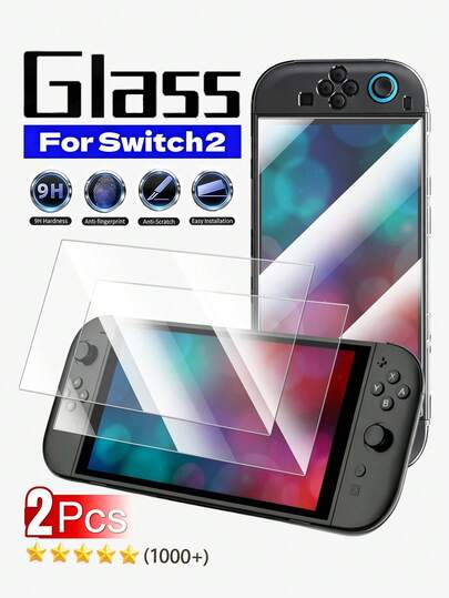 Lot de 2 protections d'écran en verre trempé haute définition, installation facile, anti-traces de doigts, anti-rayures, sans bulles, compatibles avec l'écran de la console Nintendo Switch 2