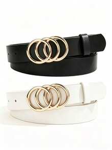 女士两件套 2026 PU 素色圆形三环扣腰带，适合日常通勤、派对、街头性感辣妹风格 - A - 查看 21