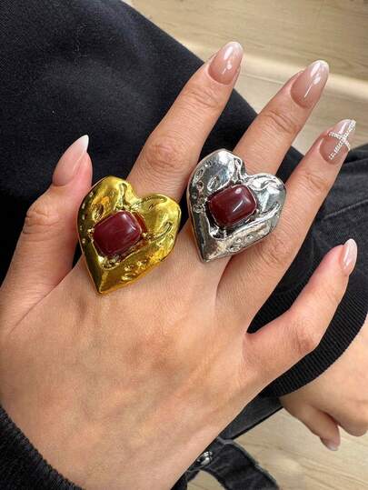 1pc Vintage Geometric Heart-Shaped Ring For Women, Fashion Versatile Personalized Jewelry, Minimalist Daily Accessory, Suitable For Party & Vacation