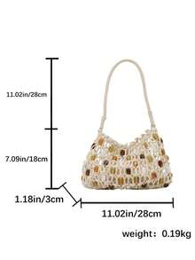 (28cm*18cm*3cm) Women's Shoulder Bag For Beach Vacation, Knitted Bag, Handmade Crochet, Minimalist Hollow-Out Design, Beaded Decor, Lined, Minimalist Handbag, Large Capacity, Meets Daily Needs, Underarm Bag - Multicolor - View 5