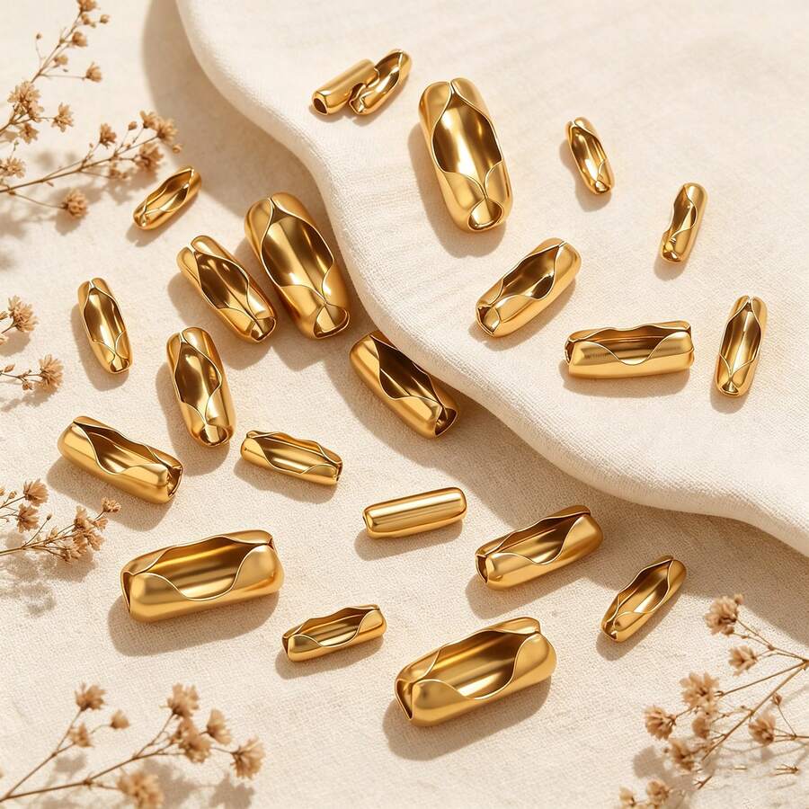 20个金银双色绳头帽,304不锈钢光滑圆筒形末端带孔,适用于DIY皮绳手链项链首饰制作 - 線端 - 查看 1