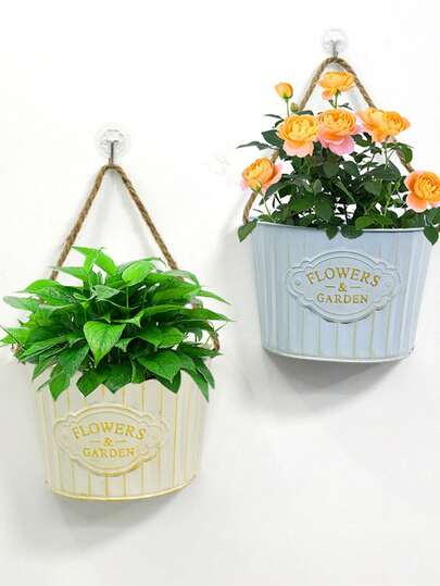 Vintage Iron Metal Flower Pot Container, Semi-Circle Hanging Basket, Wall Decor Flower Basket, Suitable For Garden, Yard, Balcony, Wall-Mounted Flower Pot, Wall Decor Flower Pot, Garden Decor Flower Pot