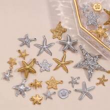 1pc Minimalist Stainless Steel Gold/Silver Starfish Pendant, Ocean Animal Charm Suitable For DIY Jewelry Making Necklace Bracelet Earring Accessories - Pendants - View 1