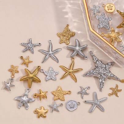 1pc Minimalist Stainless Steel Gold/Silver Starfish Pendant, Ocean Animal Charm Suitable For DIY Jewelry Making Necklace Bracelet Earring Accessories