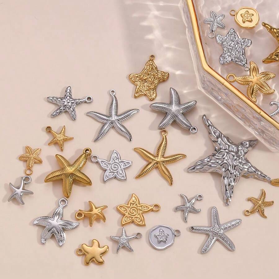 1pc Minimalist Stainless Steel Gold/Silver Starfish Pendant, Ocean Animal Charm Suitable For DIY Jewelry Making Necklace Bracelet Earring Accessories - Pendants - View 1