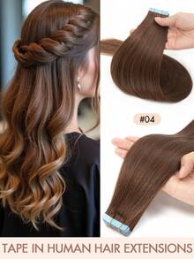 20pcs Tape In Hair Extensions Real Human Hair Remy Quality Natural Straight Invisible Skin Weft Seamless Double Sided Adhesive Reusable Tangle Free Long Hair Pieces 12-24 Inch For Salon Wedding Party Daily Use Graduation Photoshoot - Multicolor - View 47