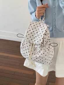Fashionable Polka Dot Backpack For Girls, Casual Commuter Versatile Chic Backpack For Students - White - View 3