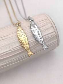 1 chiếc dây chuyền mặt hình cá hồi 3D dễ thương bằng thép không gỉ mạ vàng 18K, kiểu dáng đại dương thanh lịch, thích hợp cho kỳ nghỉ hè ở bãi biển. - Nhiều màu - Xem 2