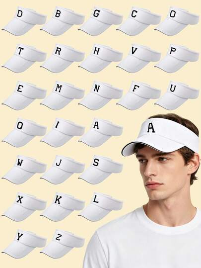 1pc 26 Alphabet Sun Visor Hat, Adjustable Empty Top Sport Cap For Women & Men, Perfect For Beach, Travel, Running, Golf, Tennis & Daily Outfit