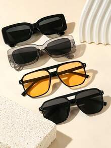 Set de 4 gafas de moda cuadradas pequeñas, versátiles, retro y minimalistas - Multicolor - Ver 2