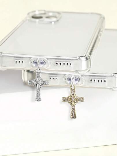 Tapón antipolvo de teléfono con cruz de cristal vintage, decoración elegante para el puerto de carga del teléfono, accesorio de nicho anti-pérdida, universal para todos los modelos de teléfonos