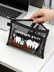 Túi đựng đồ họa tiết răng hoạt hình, túi trang điểm lưới xách tay, túi trang điểm in chữ "Đồ dùng chăm sóc răng miệng" hình bàn chải đánh răng dễ thương, túi trang điểm du lịch; quà lưu niệm phòng khám nha khoa, quà tặng phòng khám, vật dụng cần thiết để đựng đồ bơi đi biển khi đi nghỉ mát; rất thích hợp làm quà cho bạn gái; túi trang điểm gấp gọn nhẹ, thích hợp cho công tác và hành lý xách tay khi lên máy bay. Một vật dụng không thể thiếu cho các lễ hội âm nhạc mùa hè. Thích hợp làm quà sinh nhật, quà tựu trường, quà tốt nghiệp, phụ kiện du lịch. - Nhiều màu - Xem 7