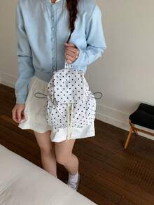 Fashionable Polka Dot Backpack For Girls, Casual Commuter Versatile Chic Backpack For Students - White - View 6