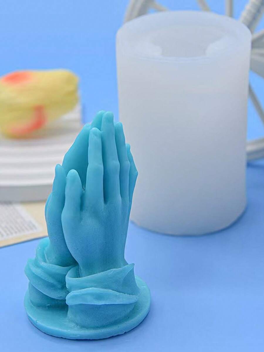 1个新款祈祷之手造型蜡烛硅胶模具，祈祷之手模具，适用于家居装饰、节日摆件、手工DIY香薰蜡烛硅胶模具 - A-白色 - 查看 1