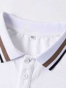 AnChiStreetwear 大尺碼男士休閒純色短袖 Polo 衫，適合街頭穿搭、戶外、室內、日常通勤、高爾夫、馬術、夏季 - 白色 - 查看 7