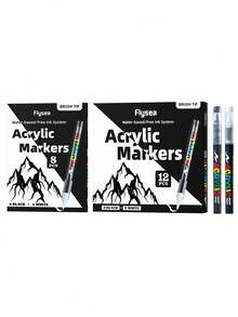 8 piezas Flysea Marcadores de pintura acrílica negro y blanco, sistema de tinta libre con punta de pincel a base de agua, marcadores acrílicos para pintar rocas, piedras, cerámica, vidrio, madera, lienzo, suministros de manualidades y arte DIY - A - Ver 9