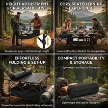 Aoran Portable Height-Adjustable Folding Table With Storage Bag, Camping BBQ Folding Table, Picnic BBQ Table, Simple Style, Sturdy And Durable And Easy To Operate, Portable Camping Equipment, Outdoor Picnic, For Outdoor Cooking, Picnics, Camping, Travel, Backyard, Parties, BBQ, Patio - 黑色46.4in - 查看 5