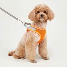2 Buah Harness Anjing Reflektif dan Tali Penuntun 1,5m, Harness Tali Dada Hewan Peliharaan yang Bernapas Cocok untuk Anjing dan Kucing Kecil/Sedang/Besar, Set Aksesori Tali Dada dan Tali Penuntun untuk Anak Anjing - Jeruk - View 5