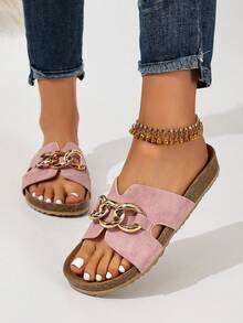 Ximi Ruo Sandalias de plataforma gruesa de nueva marca para primavera/verano, hechas de cáscara de arroz, sandalias casuales de moda de celebridades con estilo romano, cómodas sandalias holgadas negras para el verano - Rosa - Ver 5