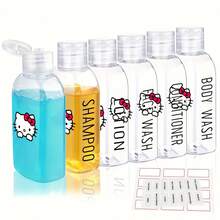 SANRIO 4个Hello Kitty可重复灌装瓶，挤压式乳液瓶，100毫升旅行必备，适用于洗发水、护发素、化妆品 - 旅行装 - 多色 - 查看 3