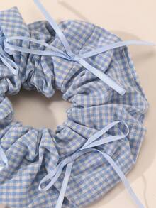 1pc Women's Hair Accessory, Minimalist Fresh French Blue Plaid Bow Ribbon Hair Scrunchie, Hair Hoop, Hair Tie, Suitable For Daily Wear, Spring/Summer, Vacation Decoration,Travel,Birthday - Multicolor - View 4