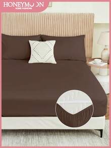 1 bộ ga trải giường đôi màu trơn - 100% polyester, nhẹ như mây, có 4 dây chun ở 4 góc, phù hợp với nệm dày 9-12 inch, mềm mại và thoáng khí, chống co rút và nhăn, thích hợp cho giường đơn/đôi/nữ hoàng/vua ở nhà và ký túc xá, đạt chứng nhận Oeko-Tex, màu nâu. - màu nâu - Xem 2