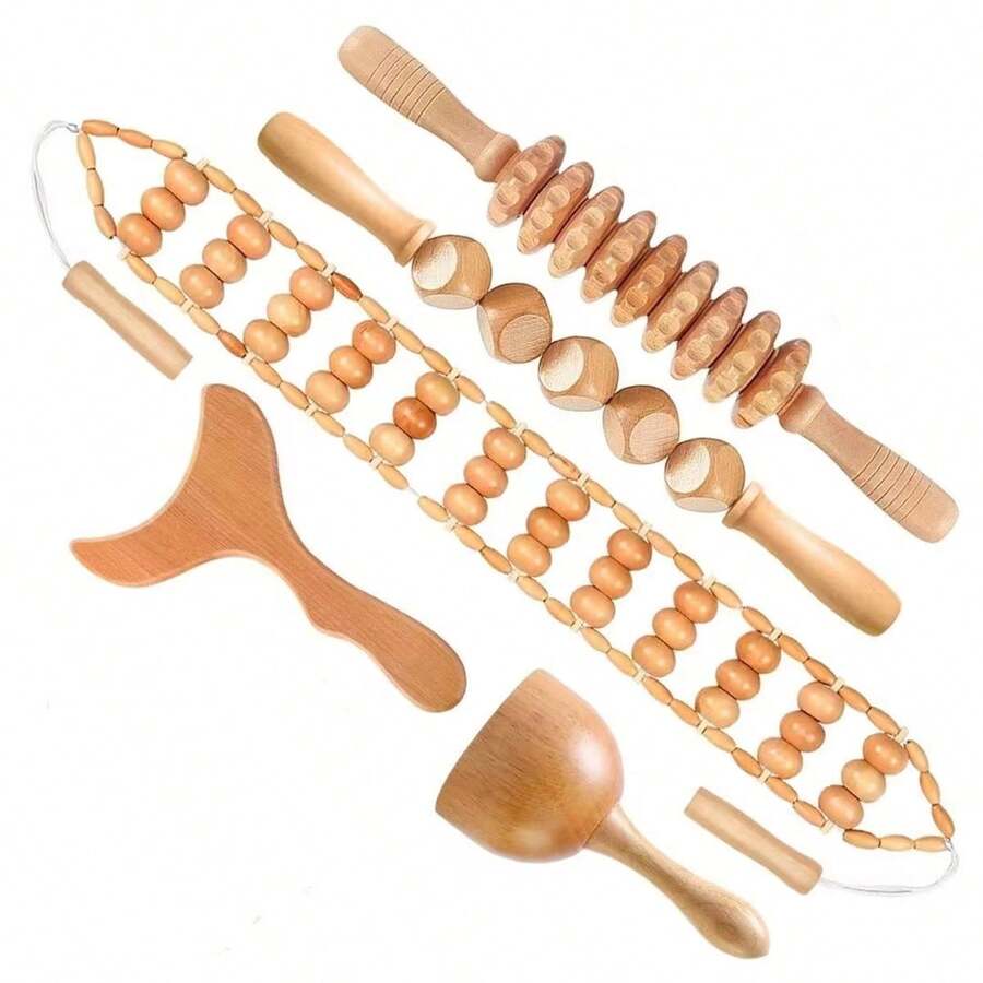 5件套/1件装木制按摩工具,全身按摩器,手部按摩器,腿部按摩器,肩部按摩器,颈部按摩器,面部按摩器,背部按摩器,腰部按摩器,多功能身体部位按摩器,身体放松工具,适合居家使用,可作为节日礼物赠送给家人、朋友和同学。 - 杏色 - 查看 1