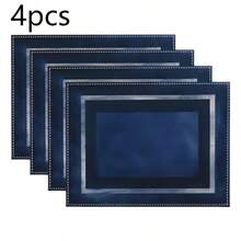 1pc/2pcs/4pcs/6pcs/8pcs/300pcs Set, 30*45cm Luxury Navy Blue Edged Placemats, Made Of 100% Polyester, Non-Slip Heat-Resistant Easy To Clean, Hand Wash, Machine Wash Or Dry Clean - Multicolor - View 23