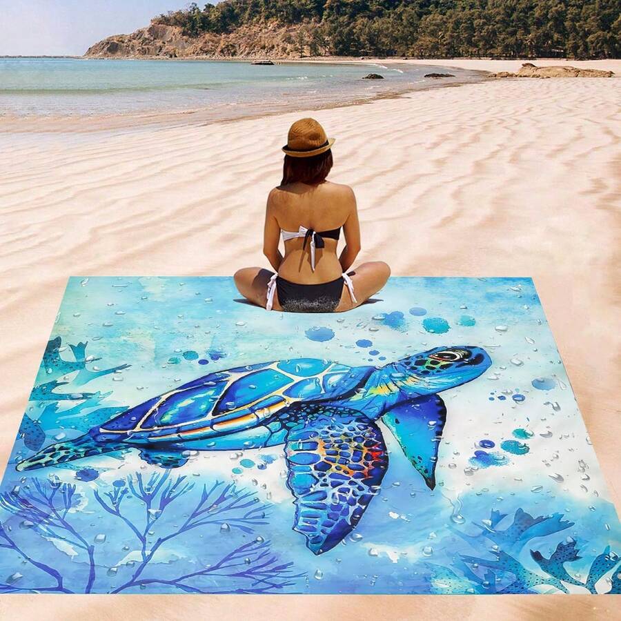 1pc Sea Turtle Patterned Beach Mat, Extra-Large Beach Mat, Lightweight And Durable. Ideal For Travel, Camping, And Picnics. Extra-Large Size For Adults. Highly Suitable For Beaches And Outdoor Adventures - Style5 - View 1