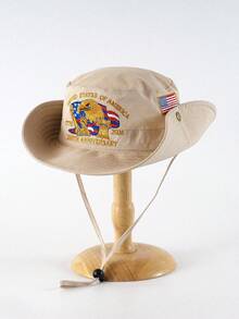 1 pieza Sombrero de cubo de poliéster con bandera nacional bordada, resistente al viento, sombrero de sol con patrón de bordado de águila, adecuado para fiestas, salidas y uso diario - 250 - Ver 4