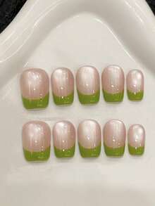 10 Unhas Postiças Curtas Artesanais em Formato de Caixão para Festas e Uso Diário, Unhas Rosa, Pontas Francesas Verdes, Unhas Olho de Gato para o Verão, Brilhantes e Deslumbrantes, Fáceis de Aplicar. 10 Unhas Postiças Artesanais Estilo Y2K, Brilhantes e Vibrantes, Adequadas para Meninas e Mulheres em Festas e Uso Diário. Perfeitas para a Primavera e o Verão. - Verde Lima - Ver 8