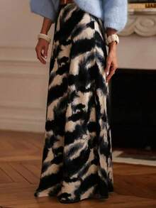 Vestido largo de estilo bohemio casual para mujer, de tela tejida sin estiramiento, silueta recta, decorado con un patrón artístico de teñido anudado para el verano - Gris oscuro - Ver 1