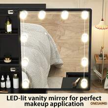 Spring New Vanity Desk, HD Mirror Design, Multi-Drawer Large Storage, Detachable Assembly, With Paste-On LED Light, For Bedroom - Black - View 8