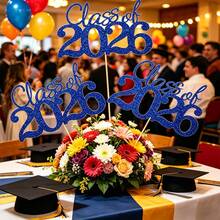 10pcs/Set 2026 Graduation Ceremony Tabletop Centerpiece Decor Set, Glitter Letter Cake Toppers, Vase Inserts, Suitable For Graduation Party, Ceremony, Dining Table And Graduation Celebration Decorations - V0113-06 - View 11