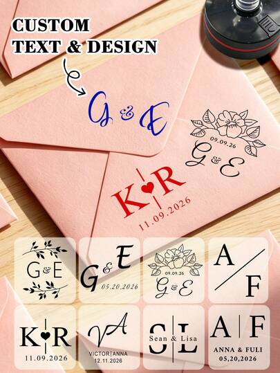 Sello personalizado autotintable, sello de boda, sello de nombre floral personalizado con estilo vintage elegante, decoración de sobre de invitación con iniciales personalizadas para fiesta y evento, sello personalizado, regalo romántico personalizable, regalos de boda, aniversario, compromiso y festividades, 2 diseños de sellos