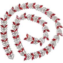 Cadena de Diamantes de Imitación de Cristal de 1 Yarda, Aplique de Adorno de Diamantes de Imitación de Cristal con Forma de Flor y Hoja, para Decoración de Ropa de Fiesta de Boda DIY (Rojo) - Verde - Ver 11