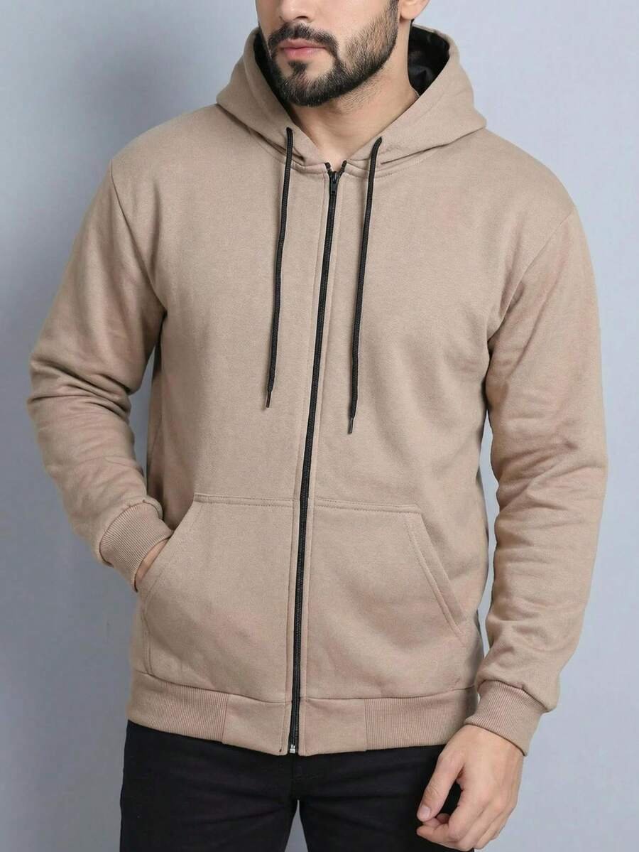 Men Zip-Up Hoodies - Apricot - View 1