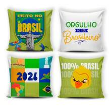 Set Of 4 Digital Cushion Covers For World Cup Brazil Decoration - 100% BRAZIL - Xem 3