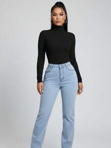 Set Of 3 Stylish Women's Premium Ribbed Turtleneck Sweaters With Long Sleeves, Warm, Long-Sleeved, Base Layer, Perfect For Winter, Mother's Day, And As A Gift. - 棕色 黑色 白色 - 查看 6
