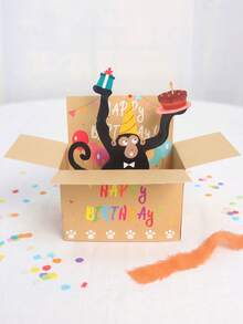 1张趣味立体生日贺卡,3D猴子造型,背面空白可书写,附赠信封/提手,独特的送友礼物,也适合生日派对装饰或圣诞贺卡。 - A - 查看 2