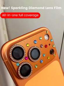 Shockproof Glitter Rhinestone Compatible With Iphone 17 Pro Max/17 Pro Rhinestone Lens Film, All-Inclusive Base Protective Film, New Phone Lens Sticker With Elegant Lens Cover, Rear Camera Protection Ring, Anti-Fall And Anti-Scratch Mother's Day Gift Birthday Anniversary Celebration - Bright Orange - View 9