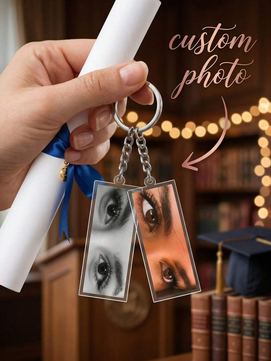 1pc Customized Acrylic Eye-Shaped Keychain, Unique Personalized Eye Design Keyring, Romantic Photo Keychain For Lover, Friend, Family, Daily Carry, Bag Charm, Great Gift - Multicolor - View 1
