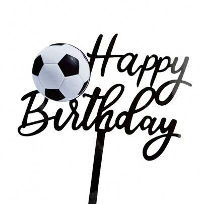 Đồ trang trí bánh kem bằng acrylic với họa tiết thể thao (bóng đá, bóng rổ, quần vợt), phong cách Ins-Style dành cho sinh nhật nam giới.