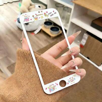 1 miếng dán màn hình cường lực in UV hình hoạt hình dễ thương, viền mềm, tương thích với iPhone 6/6s, 7/8, 5/5s/5c/Se, 4/4s, 6 Plus/6s Plus, 7 Plus/8 Plus