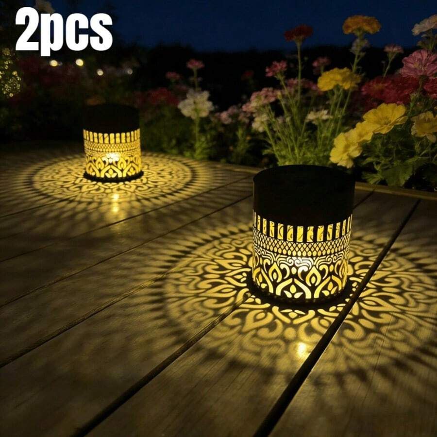 2pcs Solar Mandala Hollow Projection Ground Lights, Outdoor Garden Pathway Landscape Lights, Garden Patio Atmosphere Decor, Suitable For Wedding Birthday Halloween Christmas Party Home Gift - Two Large Mandalas - View 1